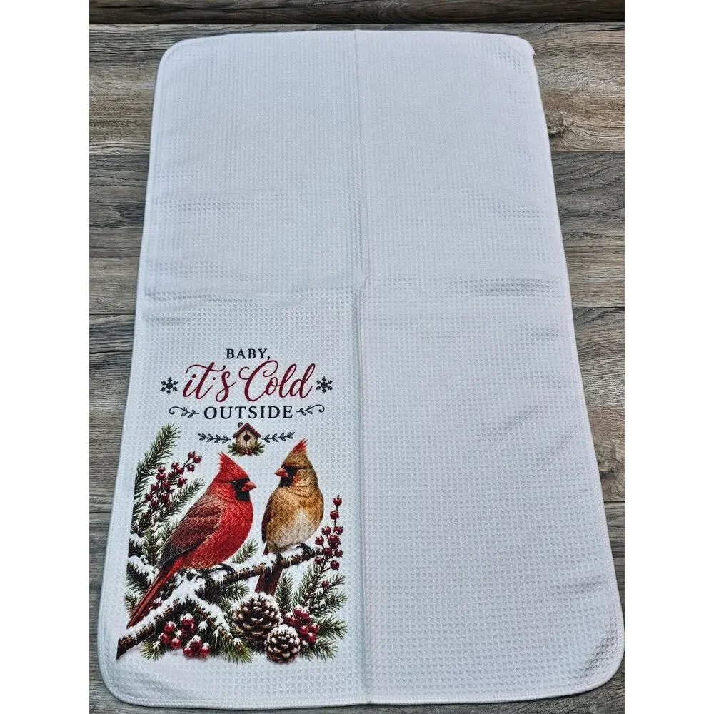 Baby It’s Cold Outside Cardinal Kitchen Towel Rustic Winter Farmhouse Decor